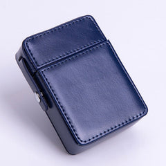 Classic Eco Leather Mens 20pcs Cigarette Holder Case with lighter holder Blue Cigarette Case for Men