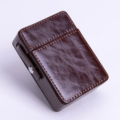 Classic Eco Leather Mens 20pcs Cigarette Holder Case with lighter holder Brown Cigarette Case for Men
