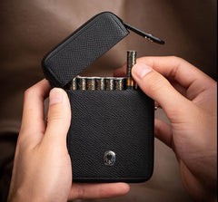 Black Classic Leather Mens 20pcs Cigarette Holder Case with lighter holder Cigarette Case for Men