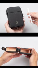 Black Classic Leather Mens 20pcs Cigarette Holder Case with lighter holder Cigarette Case for Men