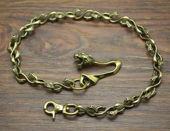 Cool Men's Handmade Dragon Skull Brass Biker Wallet Chain Pants Chain For Men - imessengerbags