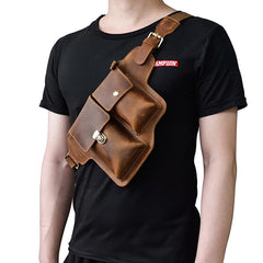 Classy Vintage LEATHER MEN'S  Cell Phone Holster Fanny Pack Waist Bag For Men