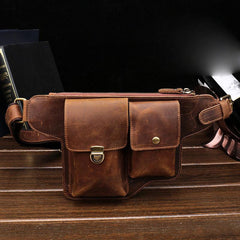 Classy Vintage LEATHER MEN'S  Cell Phone Holster Fanny Pack Waist Bag For Men - imessengerbags