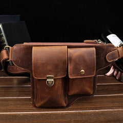 Classy Vintage LEATHER MEN'S  Cell Phone Holster Fanny Pack Waist Bag For Men - imessengerbags