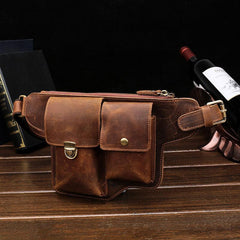 Classy Vintage LEATHER MEN'S  Cell Phone Holster Fanny Pack Waist Bag For Men - imessengerbags