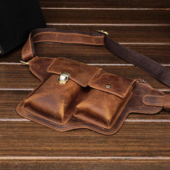 Classy Vintage LEATHER MEN'S  Cell Phone Holster Fanny Pack Waist Bag For Men - imessengerbags