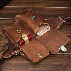 Classy Vintage LEATHER MEN'S  Cell Phone Holster Fanny Pack Waist Bag For Men - imessengerbags