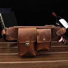 Classy Vintage LEATHER MEN'S  Cell Phone Holster Fanny Pack Waist Bag For Men - imessengerbags
