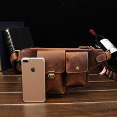 Classy Vintage LEATHER MEN'S  Cell Phone Holster Fanny Pack Waist Bag For Men - imessengerbags