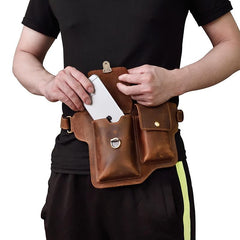Classy Vintage LEATHER MEN'S  Cell Phone Holster Fanny Pack Waist Bag For Men - imessengerbags