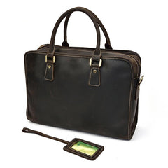 Vintage Leather Brown Men's 14‘’ Laptop Briefcase Professional Briefcase Business Handbag For Men - imessengerbags