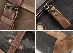 Close up of black waxed cotton backpack for women