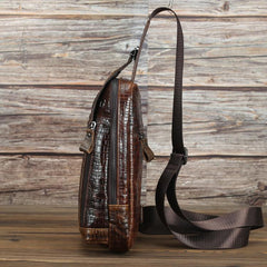 Crocodile Pattern Leather Backpack Men's Sling Bag Chest Bag Coffee One shoulder Backpack Sling Pack For Men - imessengerbags