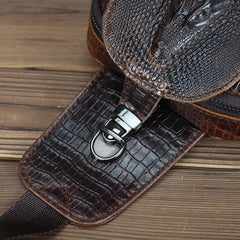 Crocodile Pattern Leather Backpack Men's Sling Bag Chest Bag Coffee One shoulder Backpack Sling Pack For Men - imessengerbags