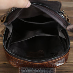 Crocodile Pattern Leather Backpack Men's Sling Bag Chest Bag Coffee One shoulder Backpack Sling Pack For Men - imessengerbags