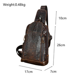 Crocodile Pattern Leather Backpack Men's Sling Bag Chest Bag Coffee One shoulder Backpack Sling Pack For Men - imessengerbags