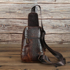 Crocodile Pattern Leather Backpack Men's Sling Bag Chest Bag Coffee One shoulder Backpack Sling Pack For Men - imessengerbags
