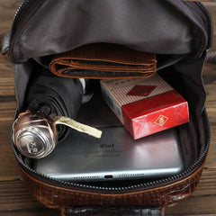 Crocodile Pattern Leather Backpack Men's Sling Bag Chest Bag Coffee One shoulder Backpack Sling Pack For Men - imessengerbags