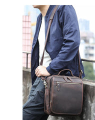 Black Coffee Fashion Leather Mens Vintage Small Handbag Shoulder Bags Side Bag For Men - imessengerbags