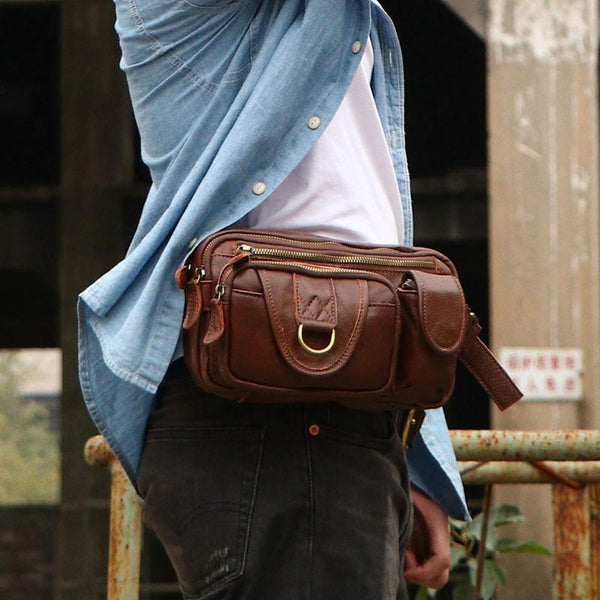 Coffee Cool Leather Fanny Packs Mens Waist Bag Hip Pack Belt Bag for Men - imessengerbags