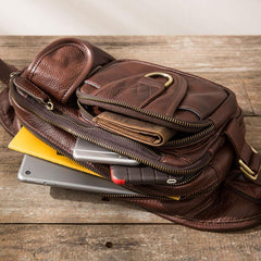 Coffee Cool Leather Fanny Packs Mens Waist Bag Hip Pack Belt Bag for Men