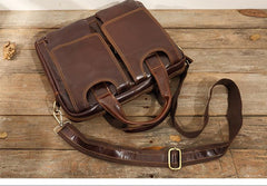Cool Coffee Leather Mens 13 inches Vertical Briefcase Side Bag Messenger Bags Work Bags Courier Bag for Men - imessengerbags