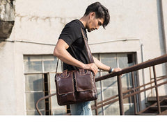 Cool Coffee Leather Mens 13 inches Vertical Briefcase Side Bag Messenger Bags Work Bags Courier Bag for Men - imessengerbags