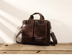 Cool Coffee Leather Mens 13 inches Vertical Briefcase Side Bag Messenger Bags Work Bags Courier Bag for Men - imessengerbags