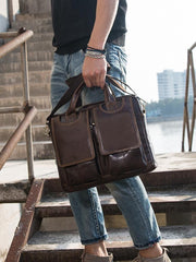 Cool Coffee Leather Mens 13 inches Vertical Briefcase Side Bag Messenger Bags Work Bags Courier Bag for Men