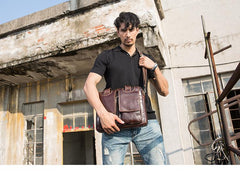 Cool Coffee Leather Mens 13 inches Vertical Briefcase Side Bag Messenger Bags Work Bags Courier Bag for Men - imessengerbags