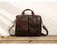 Cool Coffee Leather Mens 13 inches Vertical Briefcase Side Bag Messenger Bags Work Bags Courier Bag for Men - imessengerbags