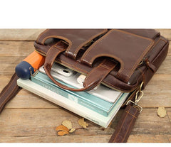 Cool Coffee Leather Mens 13 inches Vertical Briefcase Side Bag Messenger Bags Work Bags Courier Bag for Men - imessengerbags