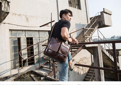 Cool Coffee Leather Mens 13 inches Vertical Briefcase Side Bag Messenger Bags Work Bags Courier Bag for Men - imessengerbags