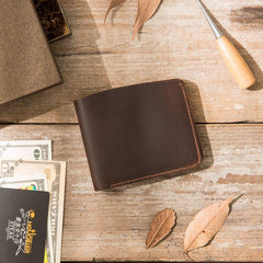 Coffee Cool Leather Mens Small Wallet Bifold Vintage Slim billfold Wallet for Men - imessengerbags