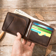 Coffee Cool Leather Mens Small Wallet Bifold Vintage Slim billfold Wallet for Men - imessengerbags