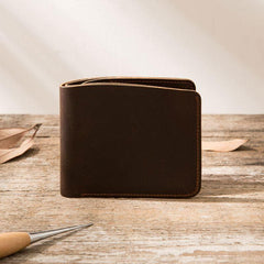 Coffee Cool Leather Mens Small Wallet Bifold Vintage Slim billfold Wallet for Men - imessengerbags