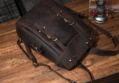 Coffee Cool Mens Leather Hiking Backpack Large Travel Backpack Leather Backpack for Men - imessengerbags