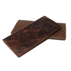 Coffee Leather Long Wallets for men Slim Bifold Vintage Men Long Wallet