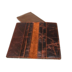 Coffee Leather Long Wallets for men Slim Bifold Vintage Men Long Wallet