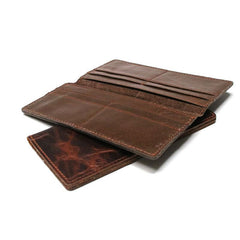 Coffee Leather Long Wallets for men Slim Bifold Vintage Men Long Wallet