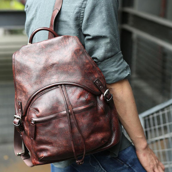 Coffee Leather Mens Backpack Travel Backpack Laptop Backpacks for men - imessengerbags