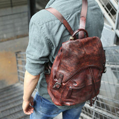 Coffee Leather Mens Backpack Travel Backpack Laptop Backpacks for men