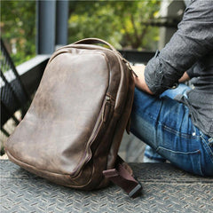 Coffee Leather Mens Backpacks Travel Backpacks Laptop Backpack for men