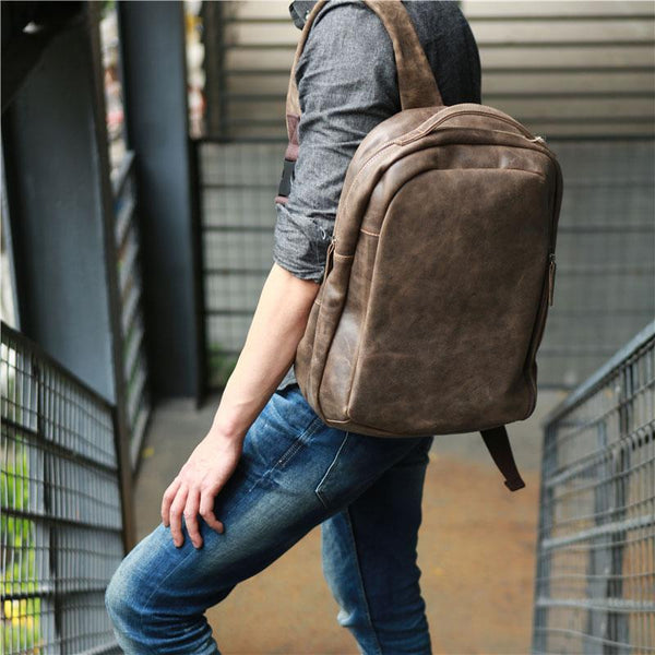 Coffee Leather Mens Backpacks Travel Backpacks Laptop Backpack for men - imessengerbags