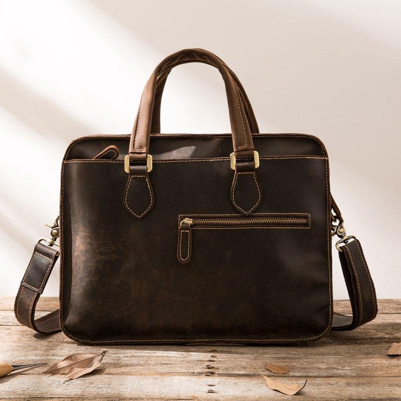 Coffee Leather Mens Briefcase Work Bag Laptop Bag Business Bag for
