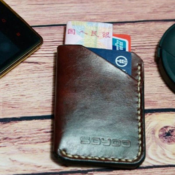 Coffee Leather Mens Slim Front Pocket Wallets Leather Card Wallet for Men - imessengerbags