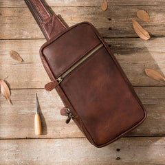 Coffee Leather Mens Sling Bag Sling Shoulder Bag Sling Backpacks for men
