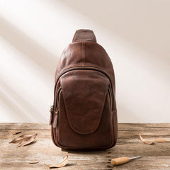 Coffee Leather Mens Sling Bag Sling Shoulder Bags Sling Backpacks for men - imessengerbags