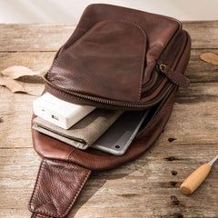 Coffee Leather Mens Sling Bag Sling Shoulder Bags Sling Backpacks for men - imessengerbags