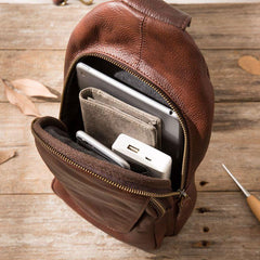 Coffee Leather Mens Sling Bag Sling Shoulder Bags Sling Backpacks for men - imessengerbags